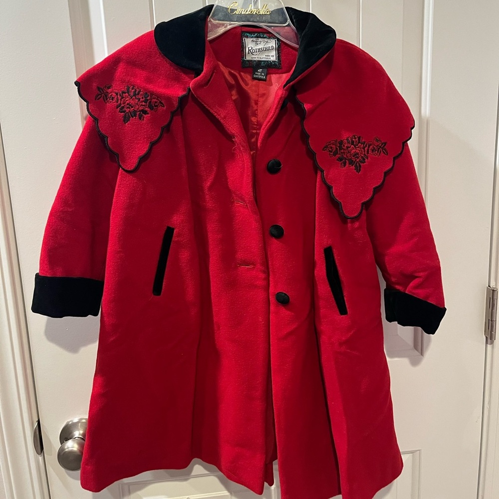 Vintage Rothschild Velvet Trim Collared Wool Coat Size 4T Scarlet RARE 90's 80's